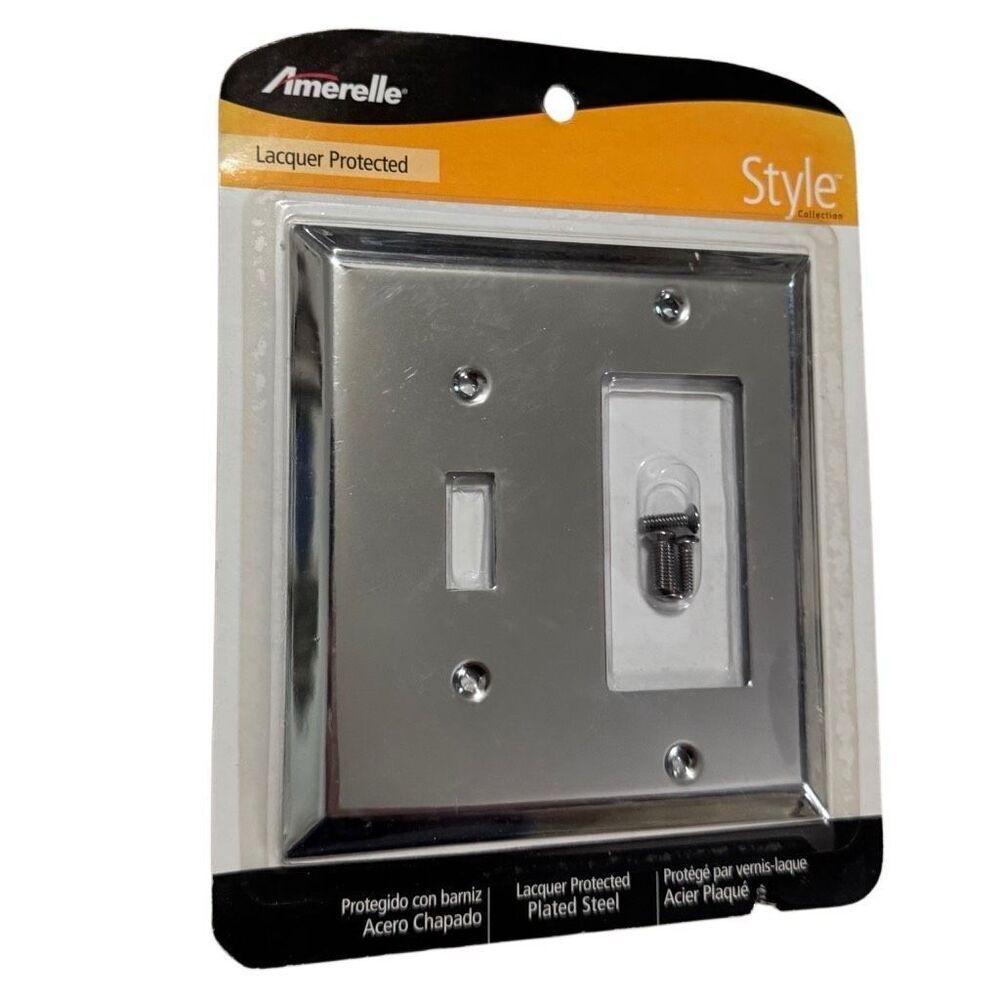 Amerelle 2-Gang Stamped Steel Single Toggle/Rocker Wall Plate, Polished Chrome
